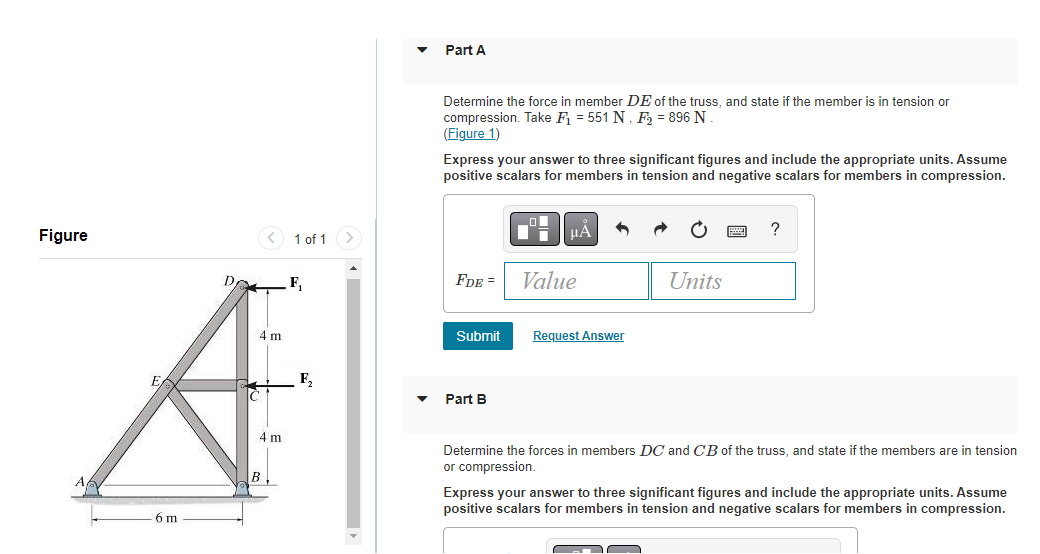 Solved Determine the force in member DE of the truss, and | Chegg.com