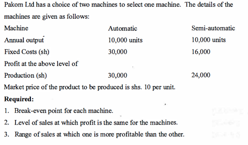 Solved Pakom Ltd has a choice of two machines to select one | Chegg.com