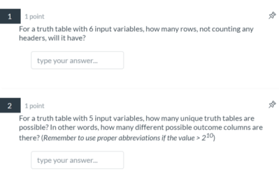 Solved 1 1 point For a truth table with 6 input variables, | Chegg.com