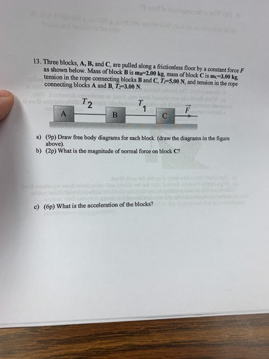 Solved 13. Three Blocks, A, B, And C, Are Pulled Along A | Chegg.com