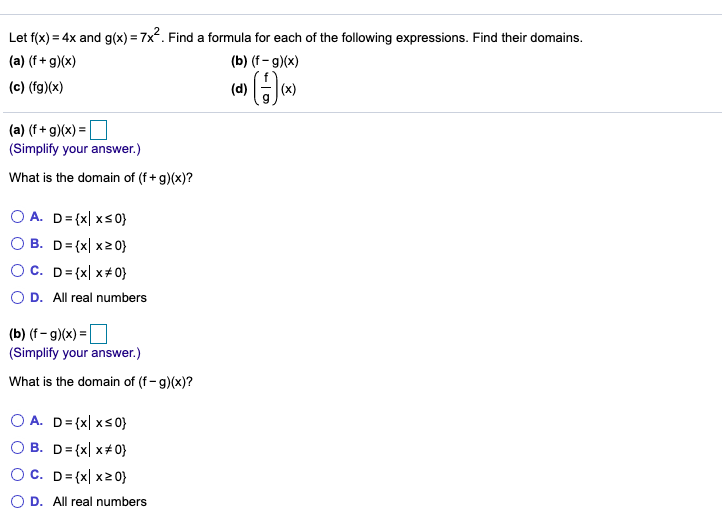 Solved Let F X 4x And G X 7x2 Find A Formula For E Chegg Com