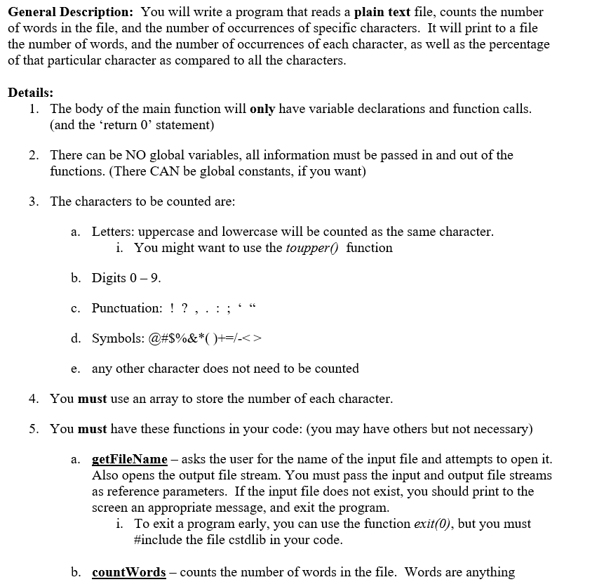 Solved General Description: You will write a program that | Chegg.com