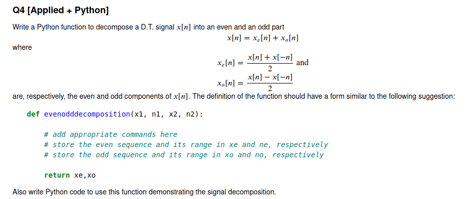 Solved Write a Python function to decompose a D.T. signal | Chegg.com