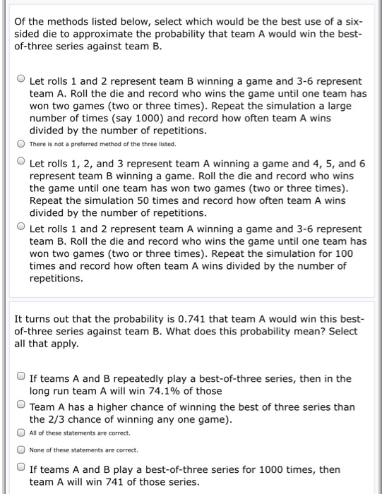 Solved p 3 6 suppose that baseball team a is better than chegg