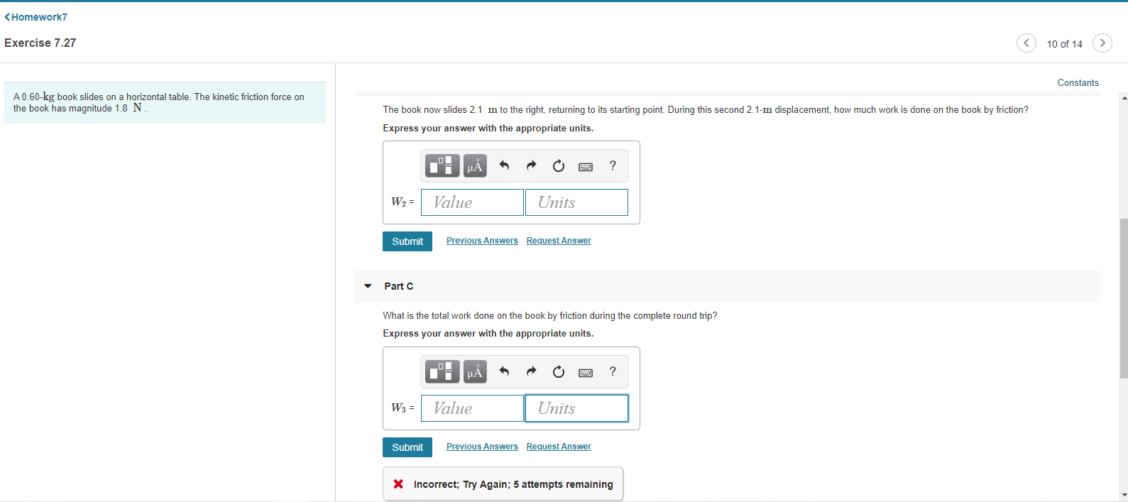 Solved Homework Exercise 7.27 ③ 10 Of 14 Constants A 0.60-kg | Chegg.com