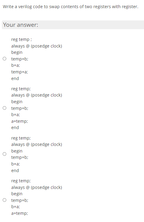 Solved Write a verilog code to swap contents of two | Chegg.com