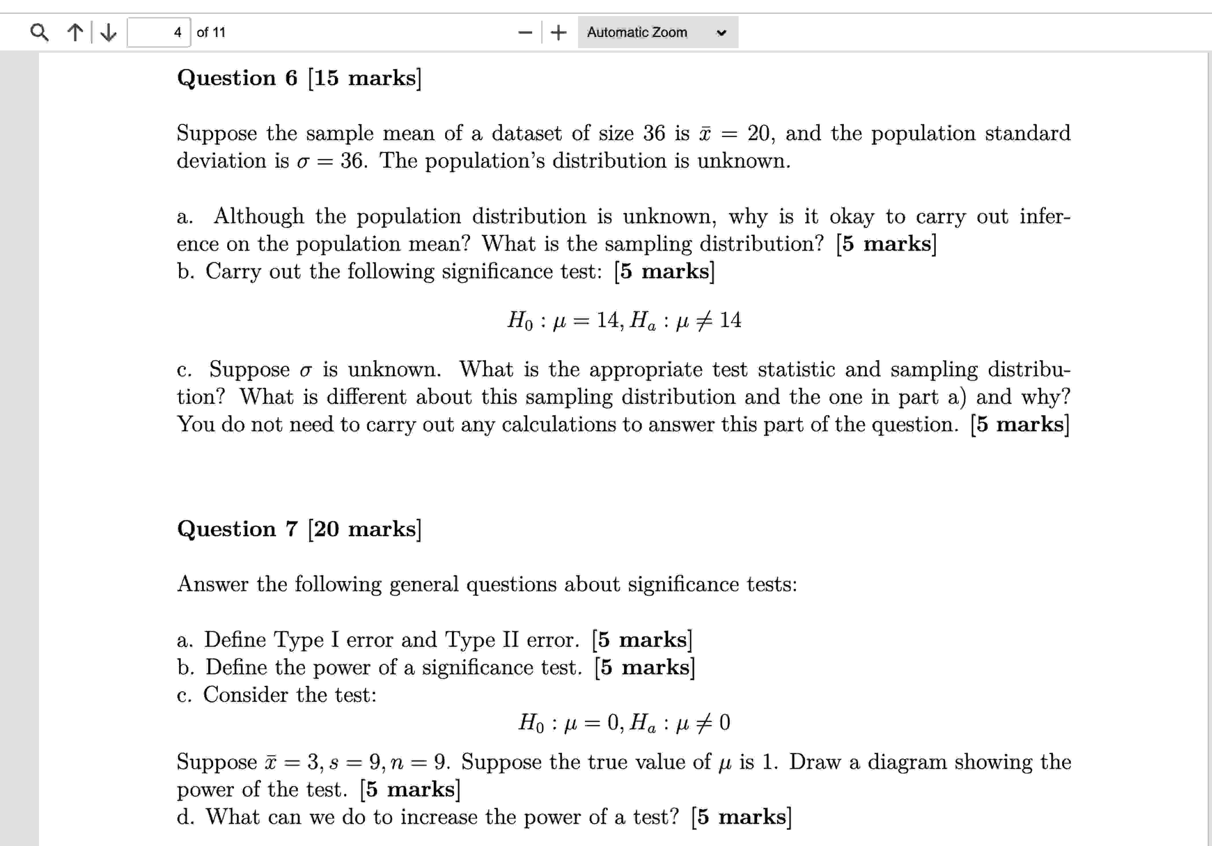 Solved Question 6 [15 ﻿marks]Suppose the sample mean of a | Chegg.com