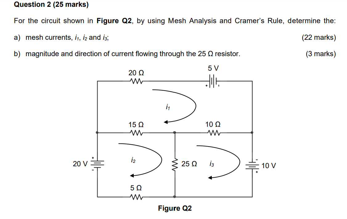 Solved Question 2 (25 marks) For the circuit shown in Figure | Chegg.com