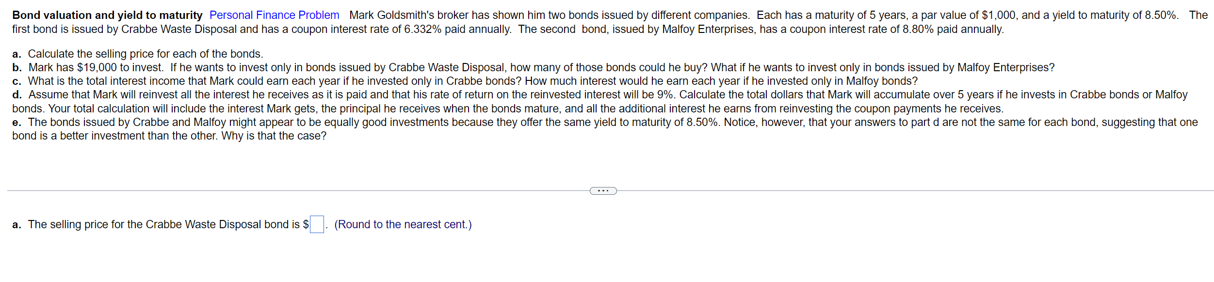 Solved Bond valuation and yield to maturity Personal Finance | Chegg.com