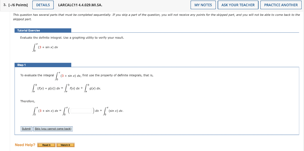 Solved 3. [-/6 Points] Tutorial Exercise Evaluate the | Chegg.com