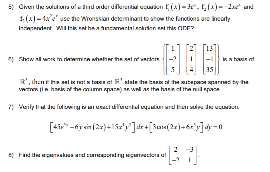Solved Given the solutions of a third order differential | Chegg.com