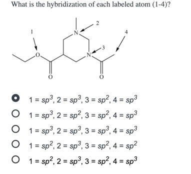 Solved What is the hybridization of each labeled atom (1-4)? | Chegg.com