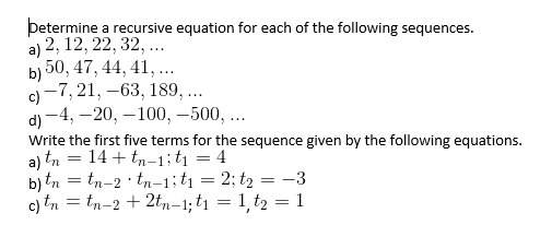 Solved Determine a recursive equation for each of the | Chegg.com