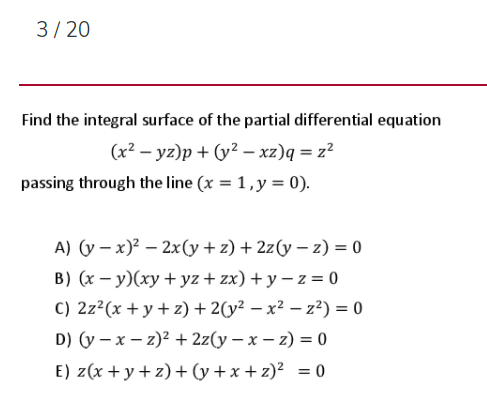 Solved 3 Find The Integral Surface Of The Partial Chegg Com