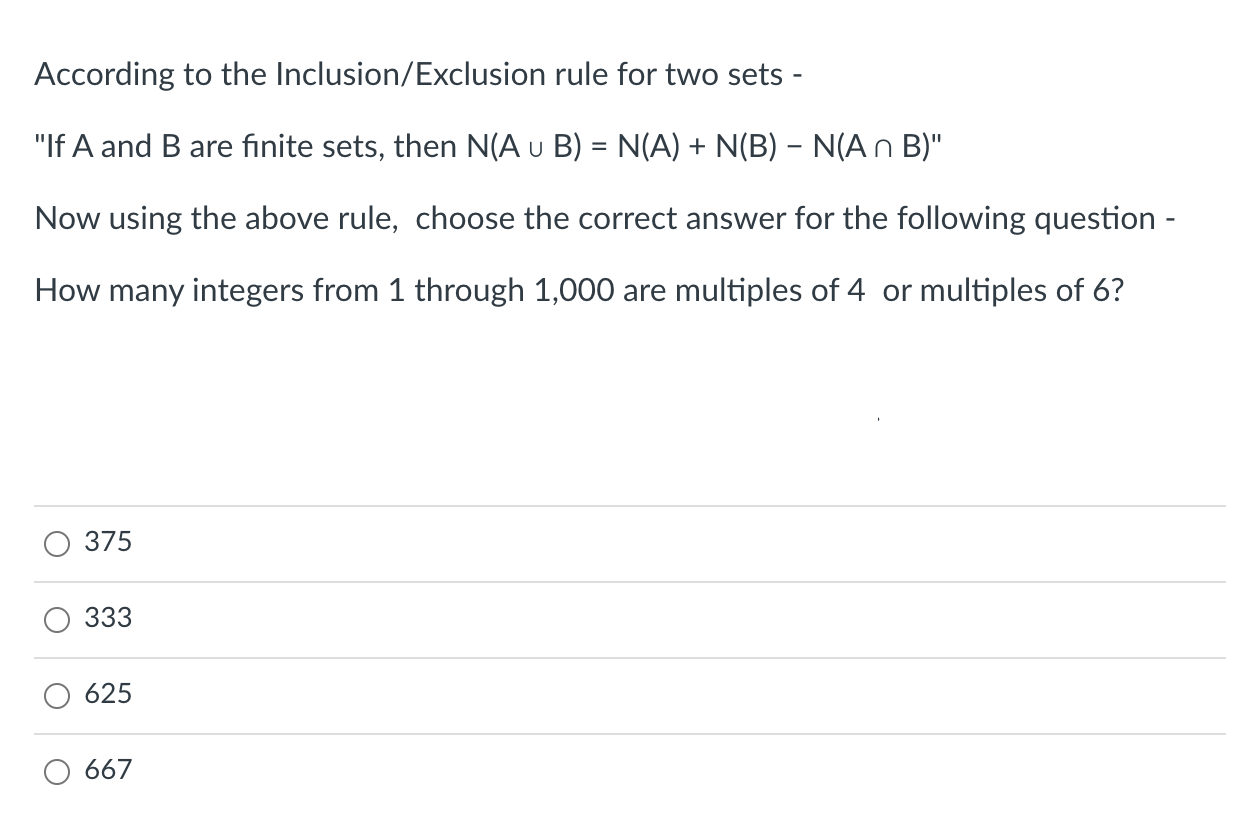 Solved According to the Inclusion/Exclusion rule for two | Chegg.com