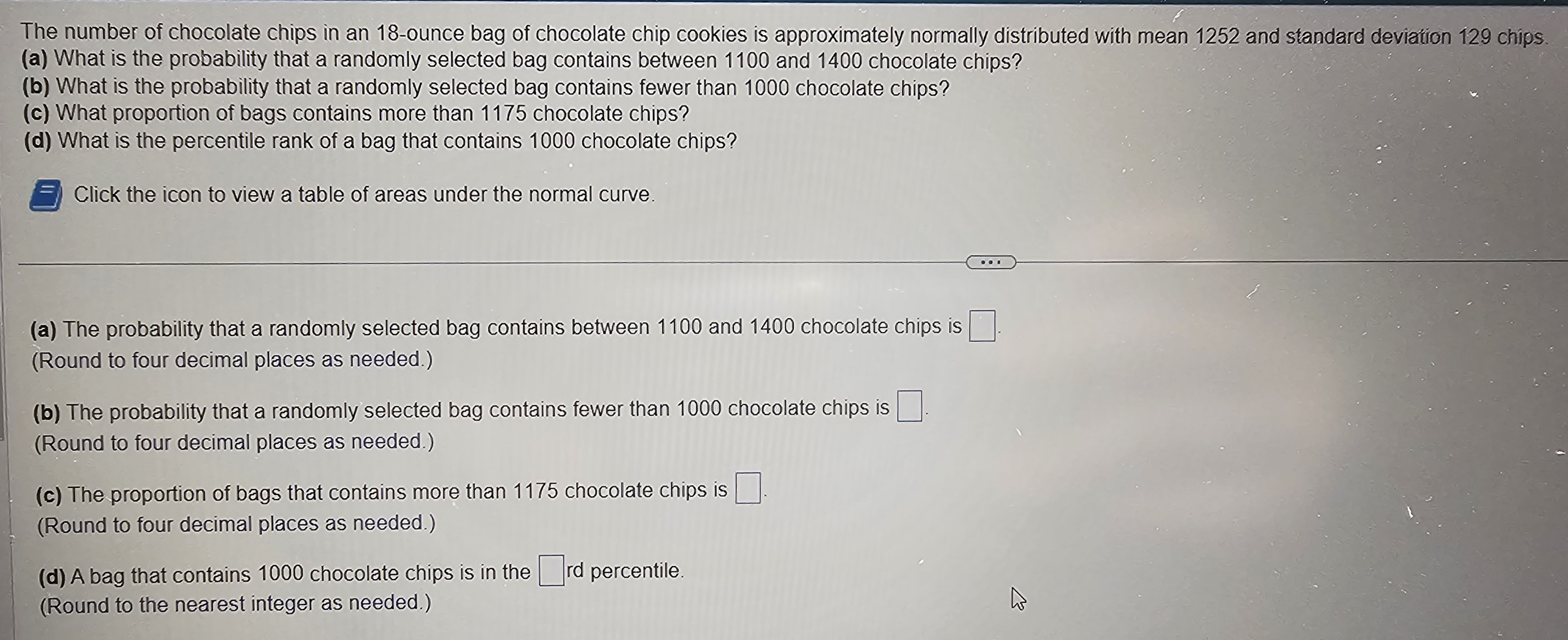 Solved The Number Of Chocolate Chips In An 18 ounce Bag Of Chegg