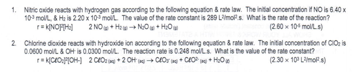 Solved 1. Nitric oxide reacts with hydrogen gas according to | Chegg.com