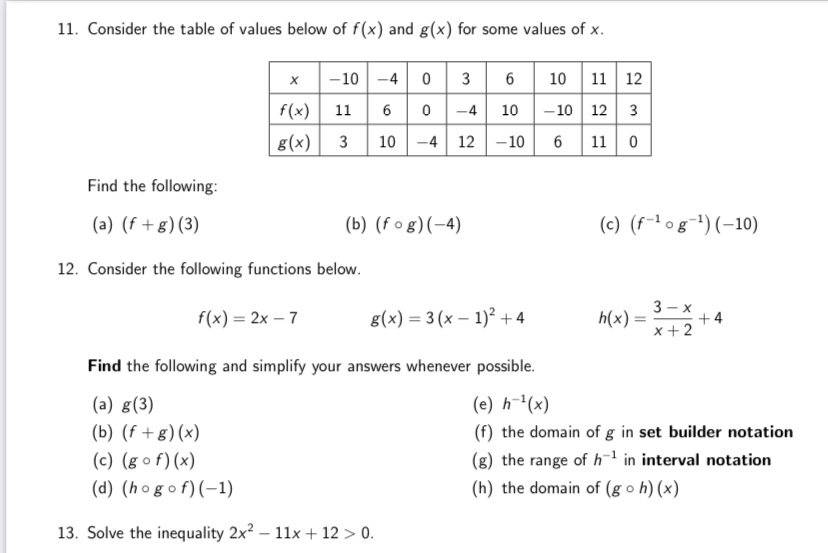Solved 11. Consider the table of values below of f(x) and | Chegg.com