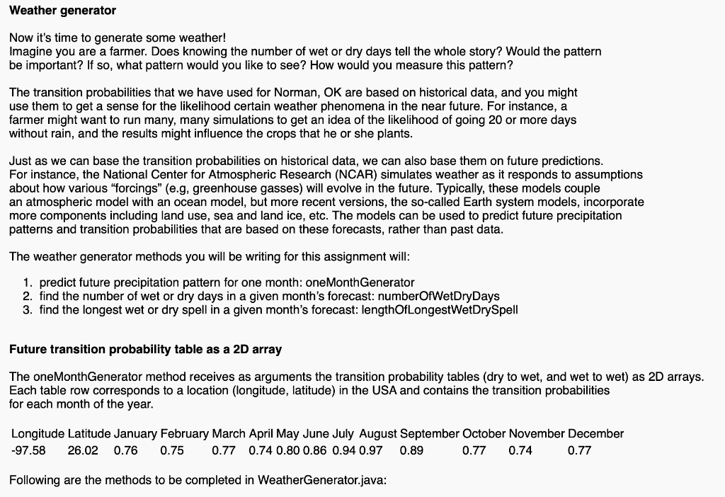 3. Weather Generator (40 points) Overview A weather | Chegg.com