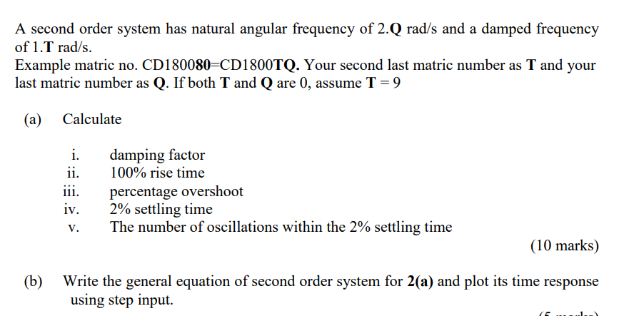 Solved A second order system has natural angular frequency | Chegg.com