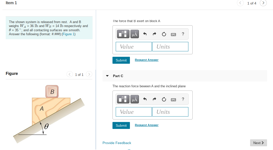 Solved Item 1 1 Of 4 The Force That B Exert On Block A The | Chegg.com