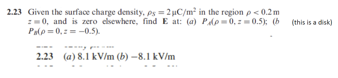 Solved 2.23 Given the surface charge density, Ps = 2^C/m² in | Chegg.com