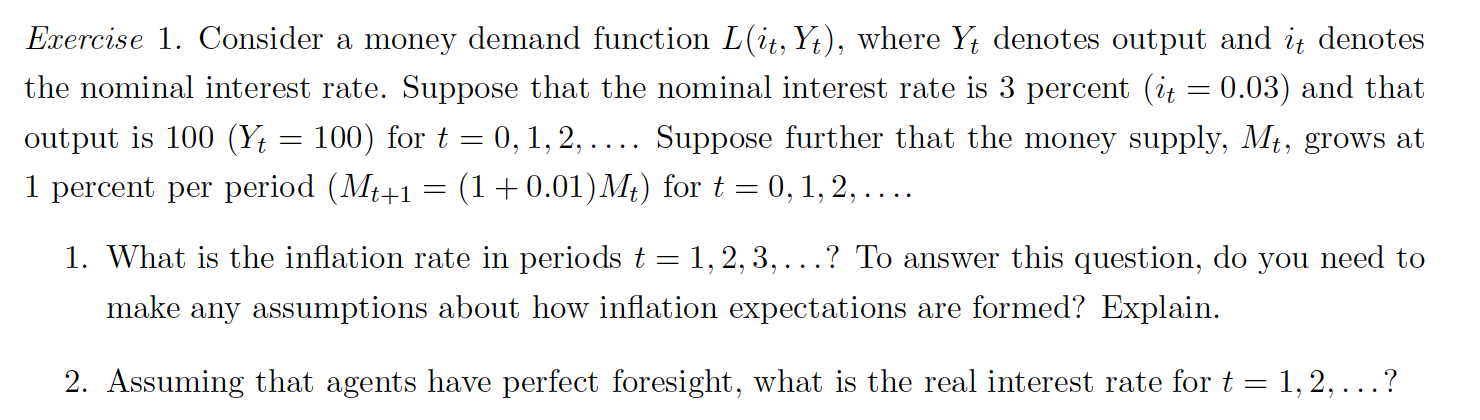 Solved Exercise 1. Consider A Money Demand Function | Chegg.com