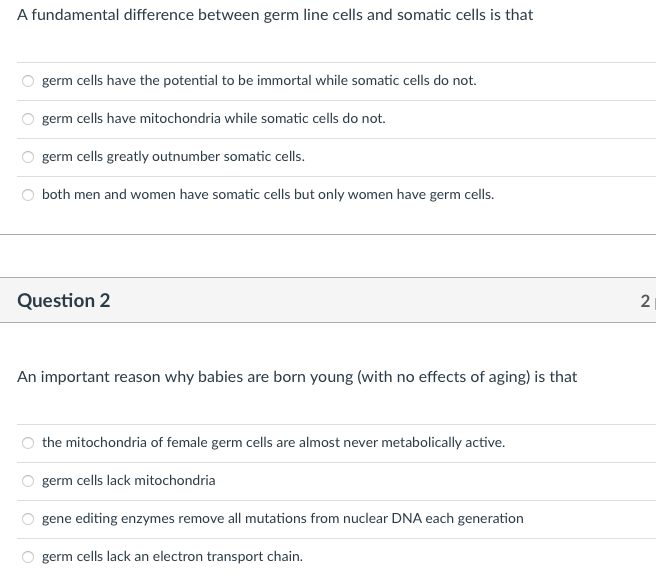 Solved A fundamental difference between germ line cells and | Chegg.com