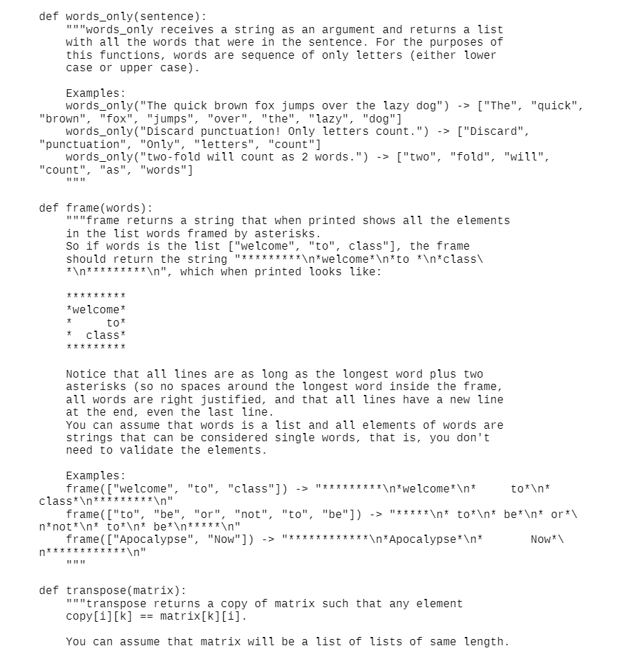 Solved For this assignment you will create more functions | Chegg.com