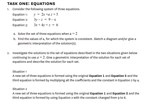 Solved TASK ONE: EQUATIONS 1. Consider the following system | Chegg.com