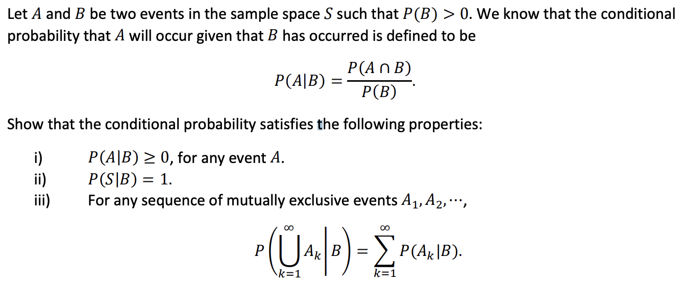Solved Let A and B be two events in the sample space S such | Chegg.com