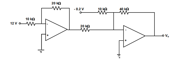 Solved 20 ΚΩ - 0.2V 10 ΚΩ 40 ΚΩ 10 ΚΩ 12Vow 20 ΚΩ w ο V Η' | Chegg.com