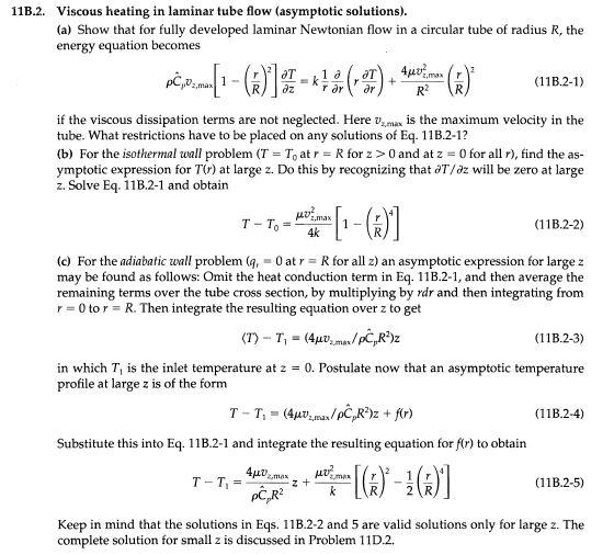 Solved Problem 11B 2 Viscous Heating In Laminar Tube Chegg