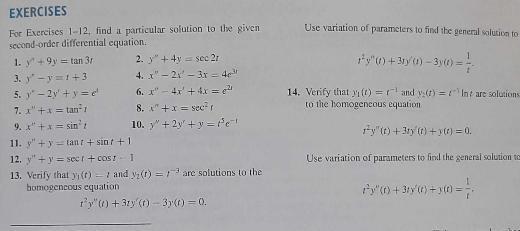 Solved For Exercises 1-12, find a particular solution to the | Chegg.com