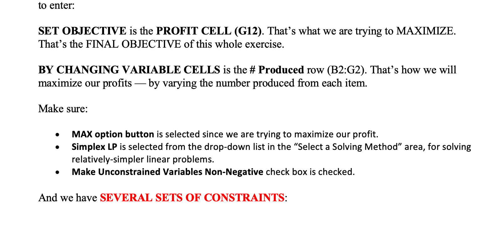 Goal Seek Exercise #5d: Calculate Optimal Product Mix | Chegg.com