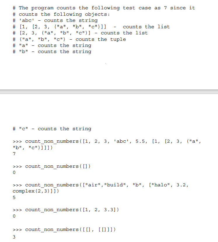 Solved Write a recursive function, called count_non_numbers, | Chegg.com