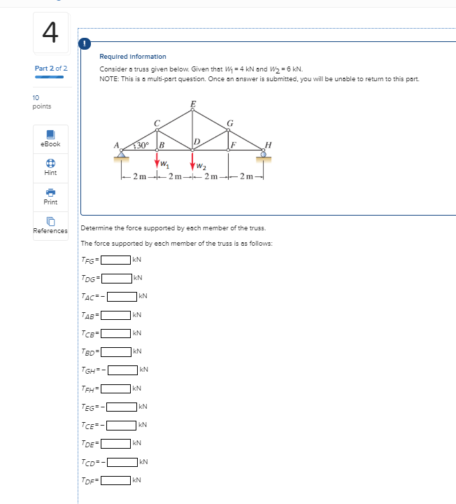 Solved Required Information Part 2 Of 2 Consider A Truss | Chegg.com