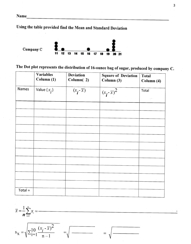 Solved 1 Name Using the table provided find the Mean and | Chegg.com
