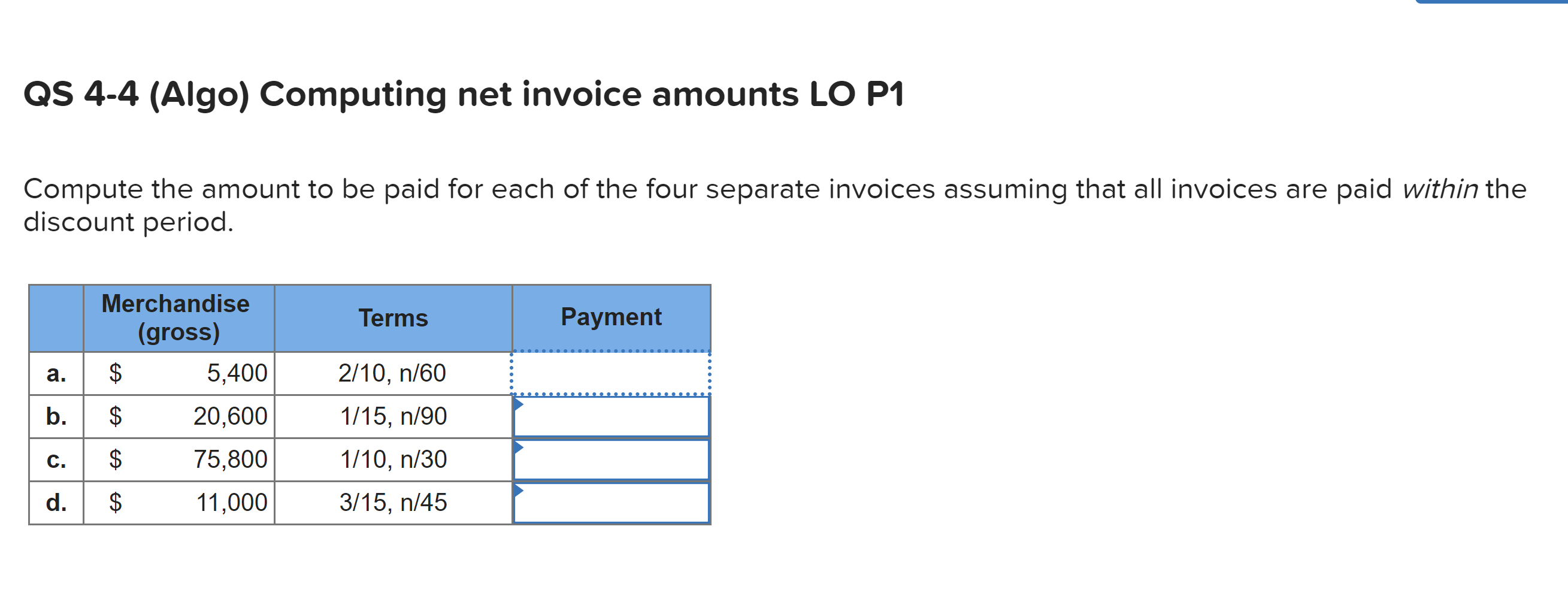 Solved Compute the amount to be paid for each of the four