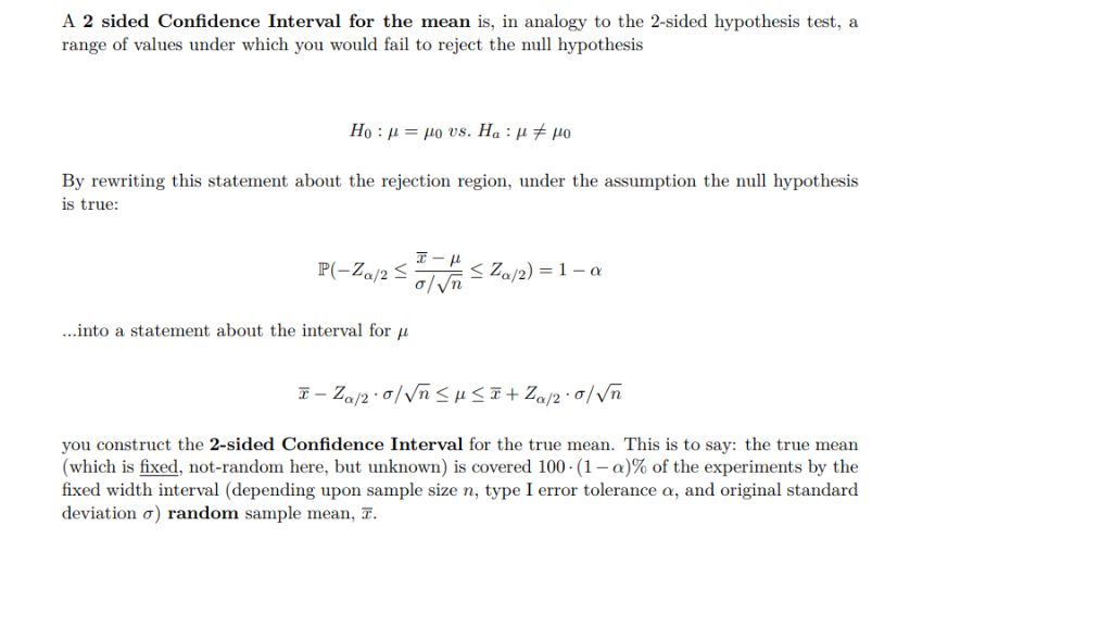 Solved A 2 sided Confidence Interval for the mean is, in | Chegg.com