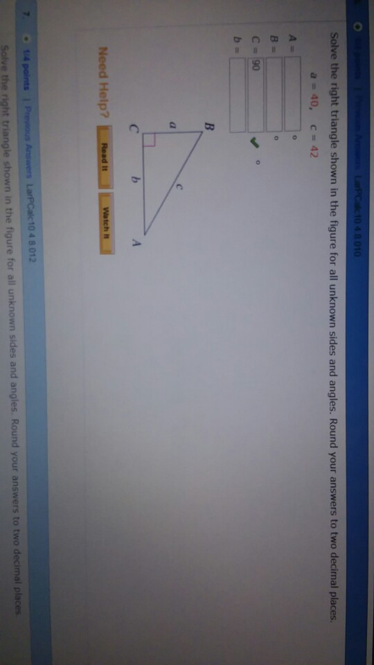 Solved Solve the right triangle shown in the figure for all | Chegg.com