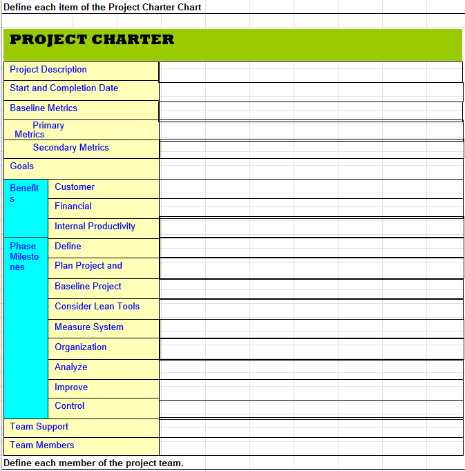 Solved Define each item of the Project Charter Chart PROJECT | Chegg.com