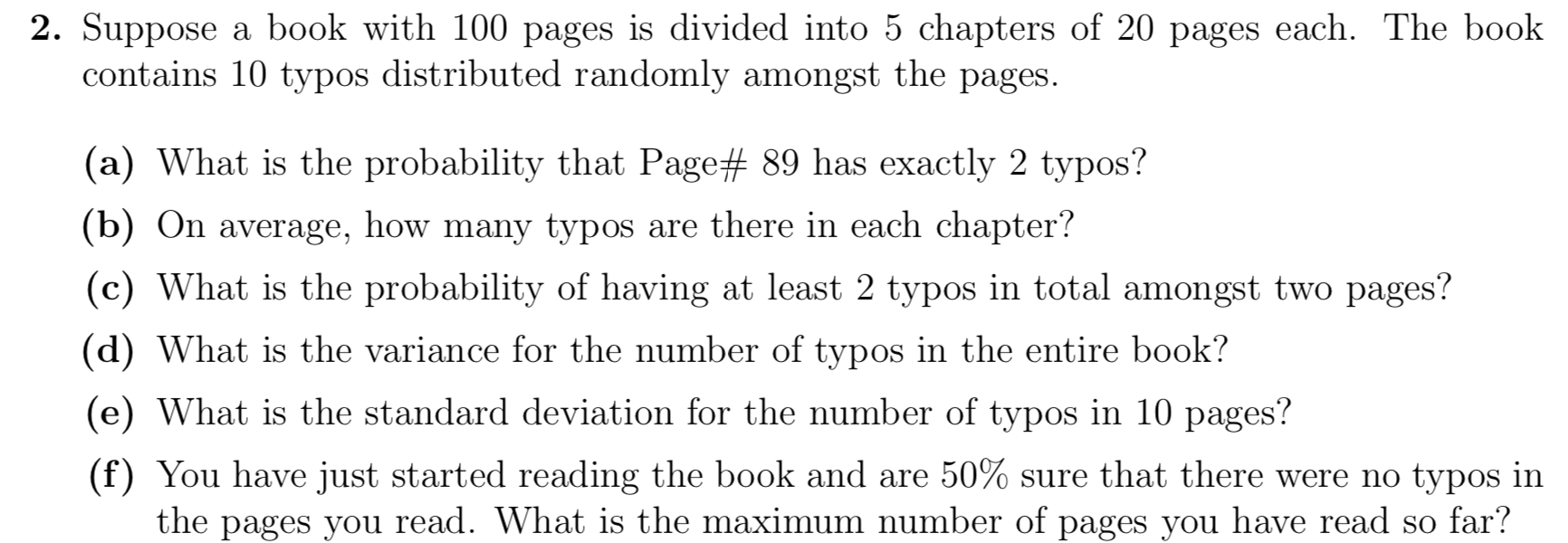 Solved 2. Suppose a book with 100 pages is divided into 5