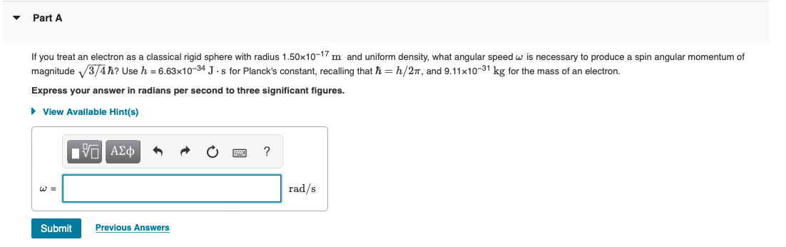 Solved If you treat an electron as a classical rigid sphere | Chegg.com