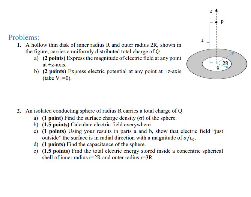 Solved Z P N Problems: 1. A hollow thin disk of inner radius | Chegg.com