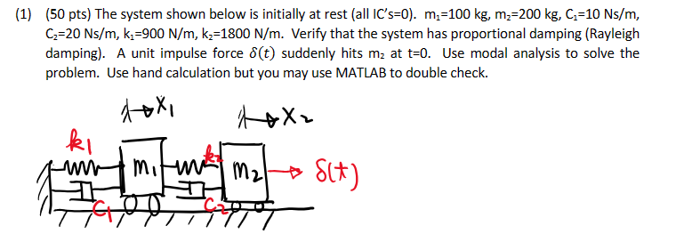 Solved (1) (50 pts) The system shown below is initially at | Chegg.com