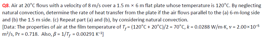 Solved Q8. Air at 20°C flows with a velocity of 8 m/s over a | Chegg.com