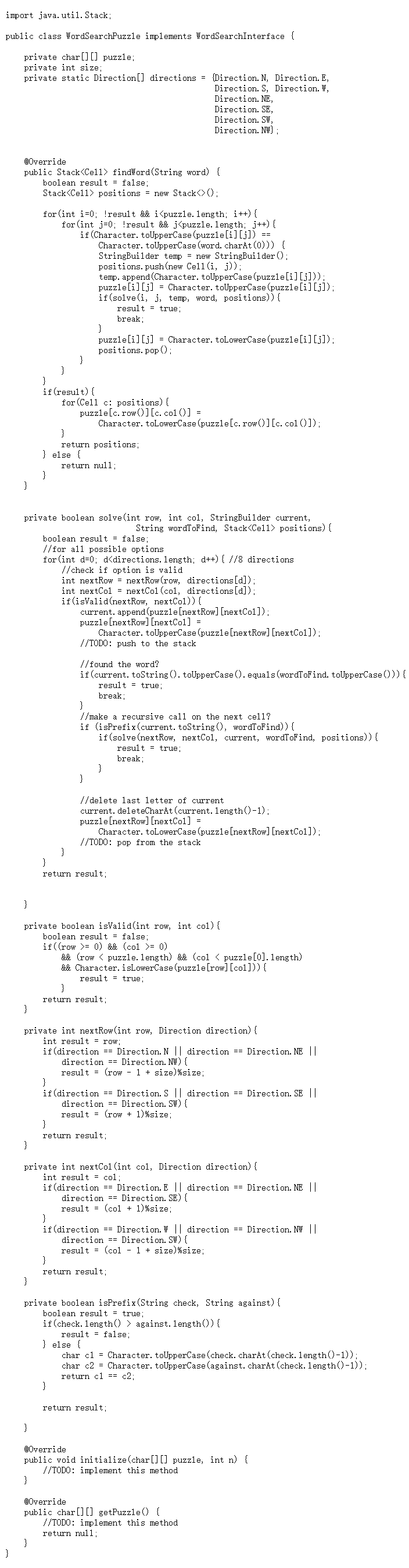 Solved Given code WordSearchPuzzle.java, please finish the | Chegg.com
