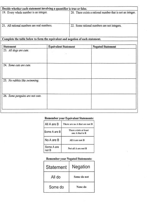 Solved College Math 2.1 Statements and Quantifiers Name: | Chegg.com
