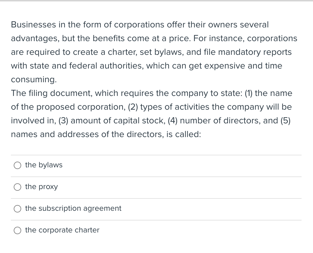 Solved Businesses in the form of corporations offer their | Chegg.com